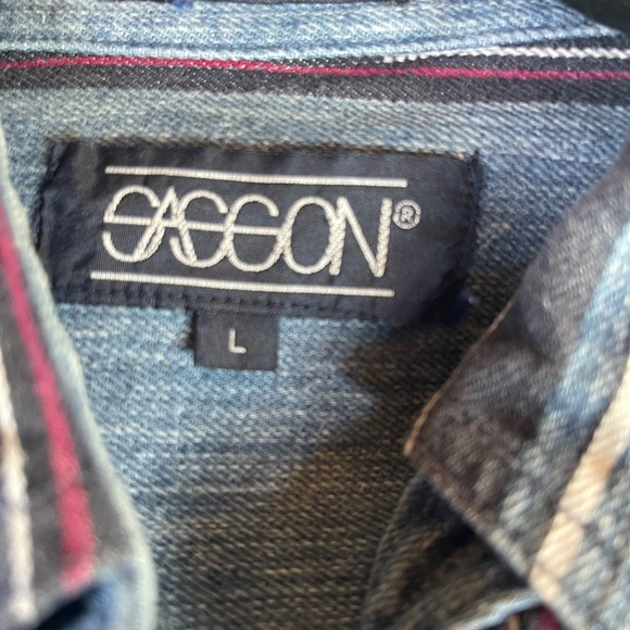 Sasson Men's Denim Button Down Shirt Size Large striped vintage 90’s - Picture 8 of 10